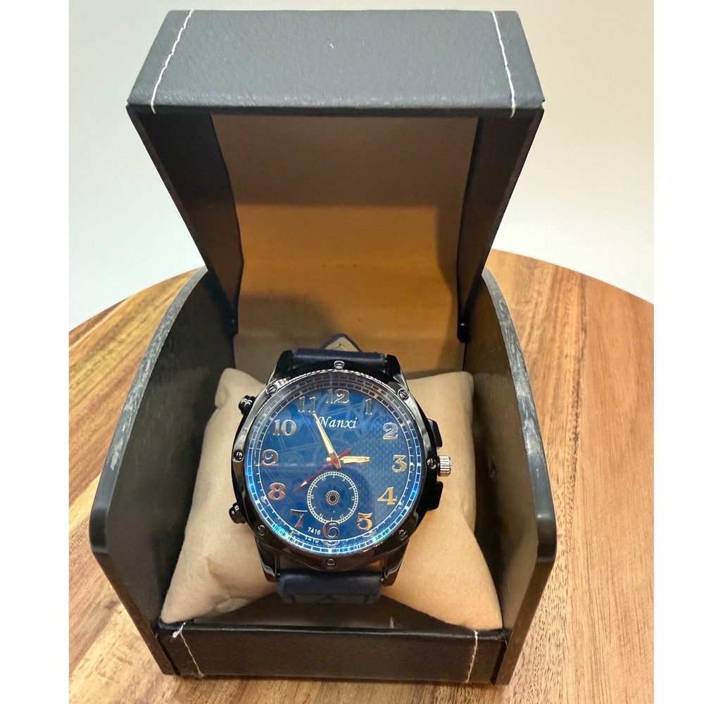 Nanxi 7416 Mens Watch Blue Dial Black Case Navy Embossed Strap 0457 - Picture 1 of 5
